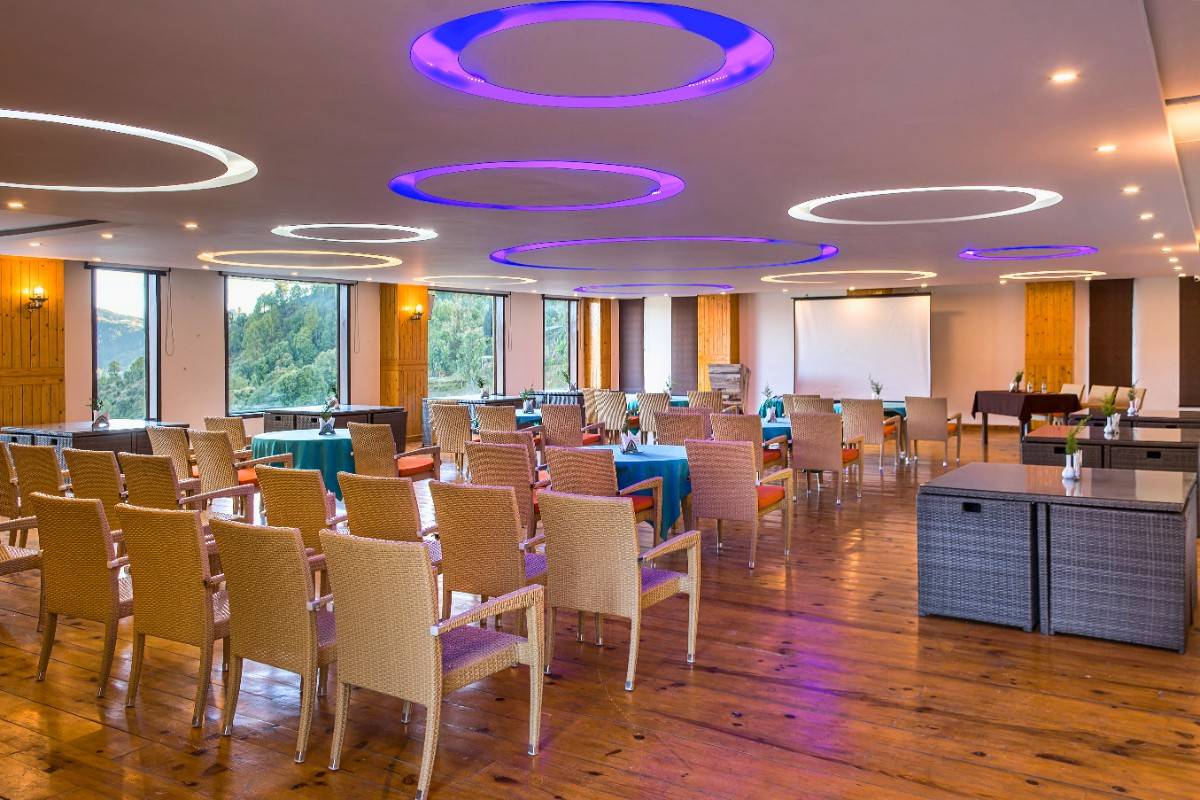 Conference hall at Digantaa Resort set up for a corporate offsite